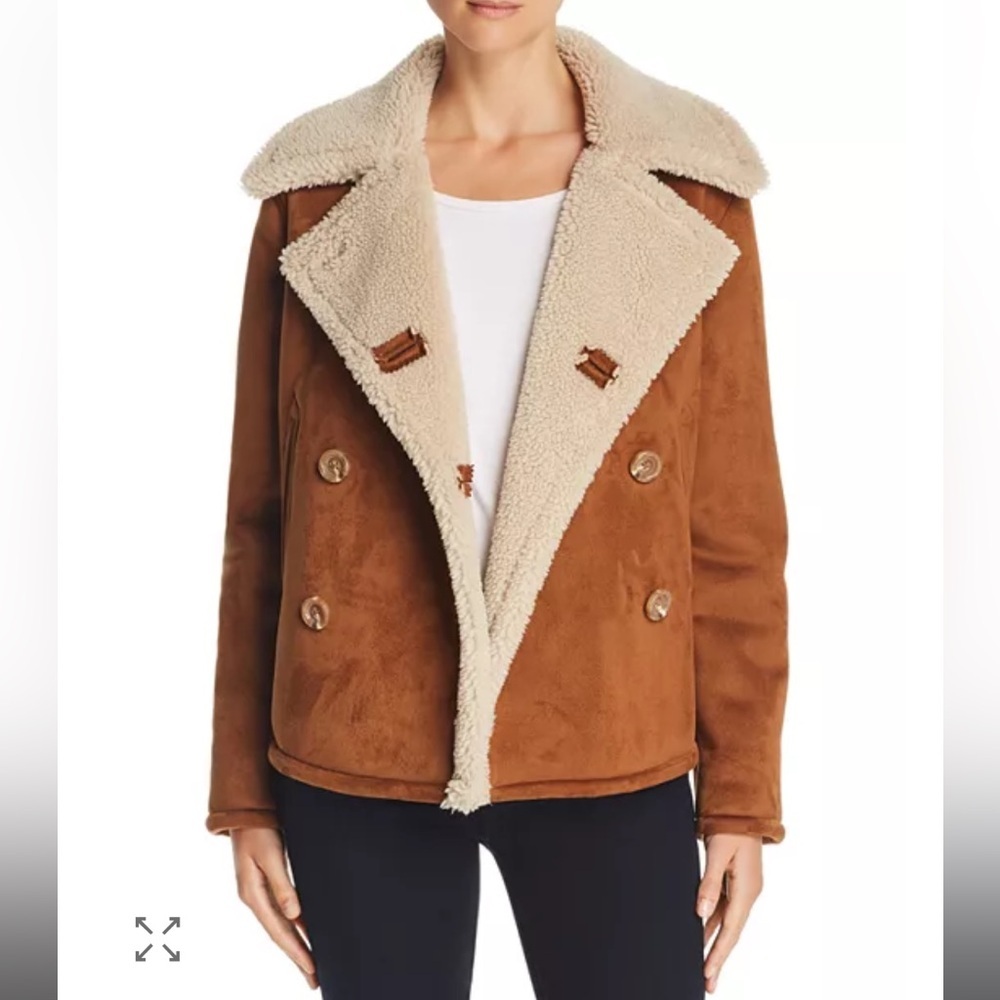 Mother Faux Shearling Peacoat Button Up Jacket Coat Tan Cream Size XS - Picture 2 of 8